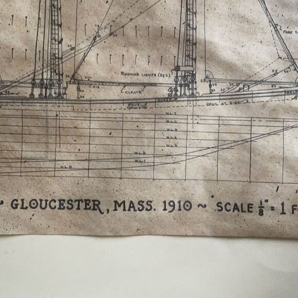 Vintage Antique Framed Blueprint Schooner Elsie Out of Gloucester, Mass. 1910 - Picture 4 of 16